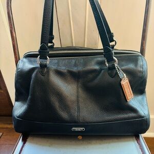 COACH Kathryn Triple Zip Satchel Black Leather Bag Purse Vintage